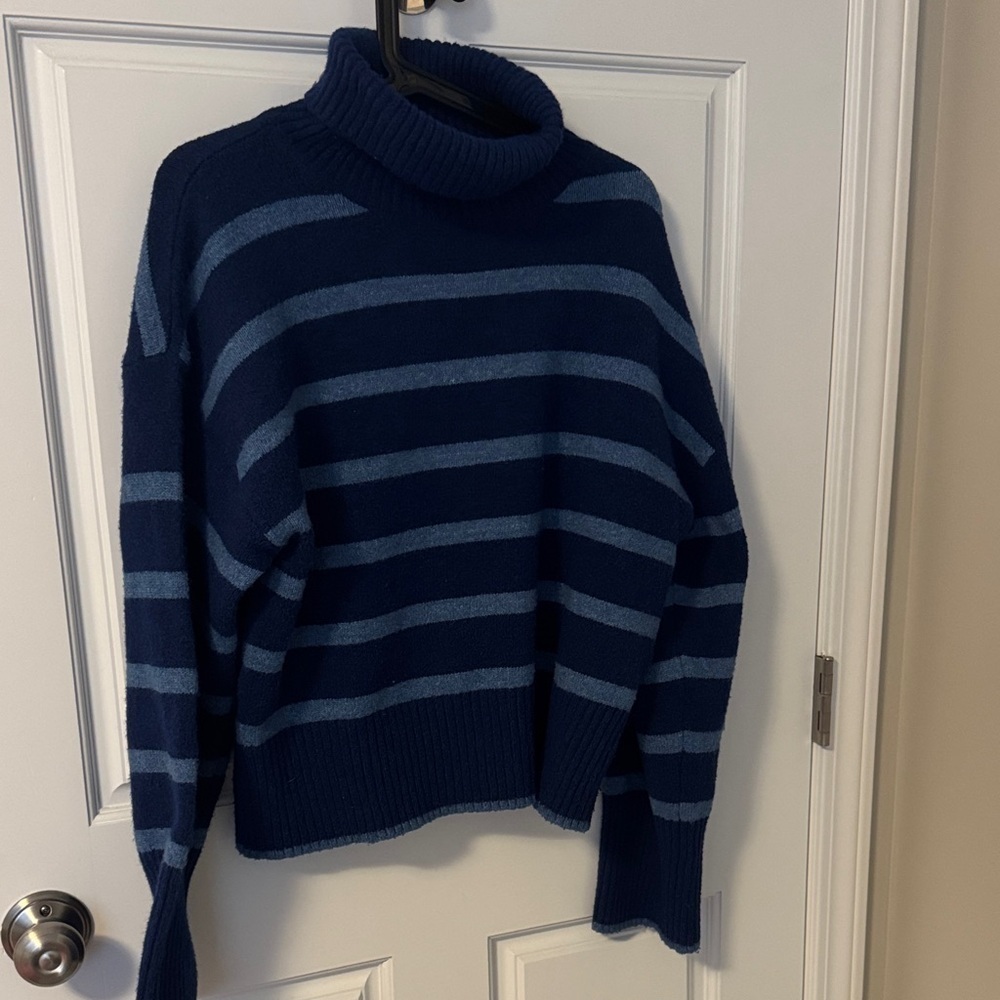 Time and Tru Navy and Light Blue Striped Turtleneck Sweater